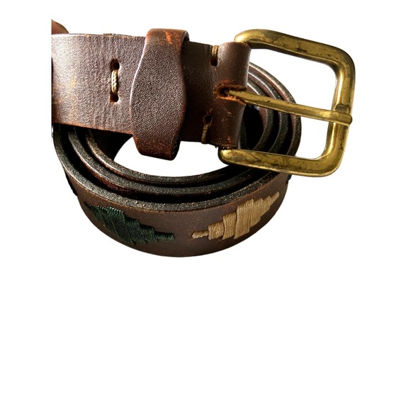 Western Embroidered Brown Leather Belt 5 Holes B55